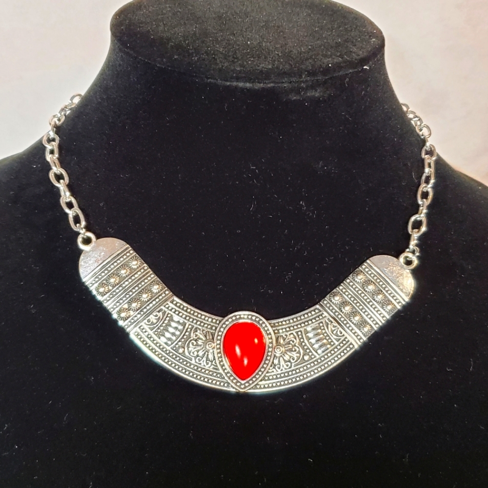 BOHO red & silver necklace and earrings set NWT